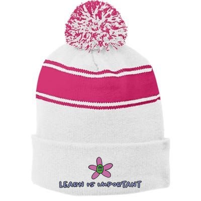 Learn Is Important Stripe Pom Pom Beanie