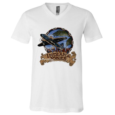 Lucasfilm I.N.D.I.A.N.A J.O.N.E.S Adventure Plane Vintage V-Neck T-Shirt