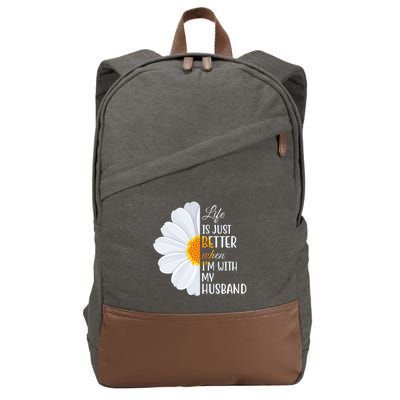 Life Is Just Better When I'm With My Husband Sunflower Cotton Canvas Backpack