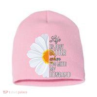 Life Is Just Better When I'm With My Husband Sunflower Short Acrylic Beanie