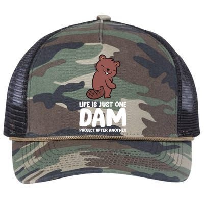 Life Is Just One Dam Project After Another Funny Beaver Dam Retro Rope Trucker Hat Cap