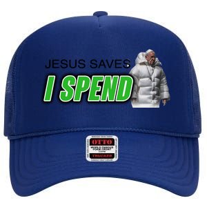 Lucca International Jesus Saves I Spend High Crown Mesh Back Trucker Hat