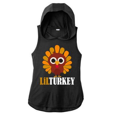 Lil Turkey Cute Thanksgiving  Ladies PosiCharge Tri-Blend Wicking Draft Hoodie Tank