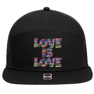 Love Is Love Gift Colorful Rainbow Hearts Lgbtq Awareness Gift 7 Panel Mesh Trucker Snapback Hat