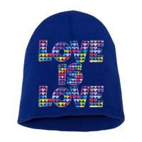 Love Is Love Gift Colorful Rainbow Hearts Lgbtq Awareness Gift Short Acrylic Beanie