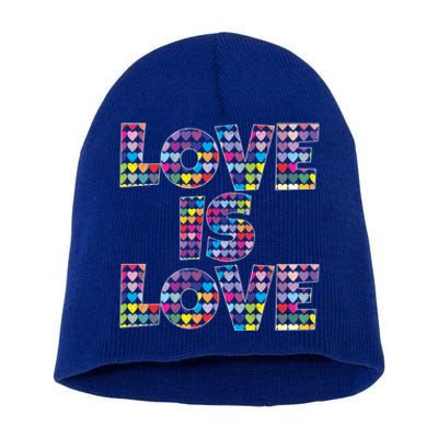 Love Is Love Gift Colorful Rainbow Hearts Lgbtq Awareness Gift Short Acrylic Beanie