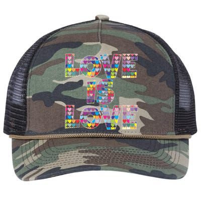 Love Is Love Gift Colorful Rainbow Hearts Lgbtq Awareness Gift Retro Rope Trucker Hat Cap