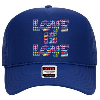 Love Is Love Gift Colorful Rainbow Hearts Lgbtq Awareness Gift High Crown Mesh Back Trucker Hat