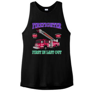 Last In Last Out Fire Truck Firefighter Novelty Gift Meaningful Gift Ladies PosiCharge Tri-Blend Wicking Tank