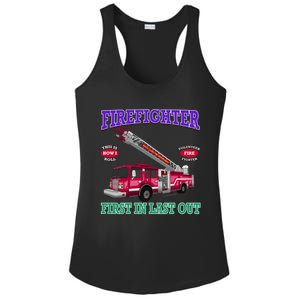 Last In Last Out Fire Truck Firefighter Novelty Gift Meaningful Gift Ladies PosiCharge Competitor Racerback Tank