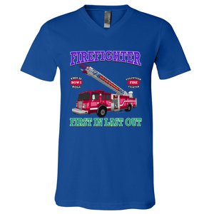 Last In Last Out Fire Truck Firefighter Novelty Gift Meaningful Gift V-Neck T-Shirt