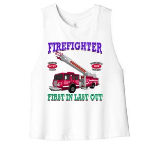 Last In Last Out Fire Truck Firefighter Novelty Gift Meaningful Gift Women's Racerback Cropped Tank