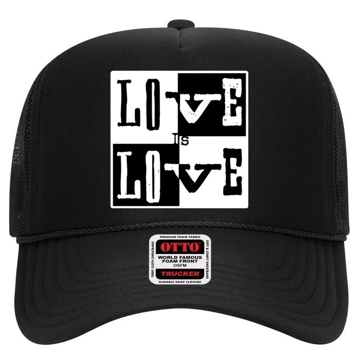 Love IS Love Typography Square High Crown Mesh Back Trucker Hat