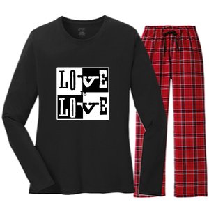 Love IS Love Typography Square Women's Long Sleeve Flannel Pajama Set 