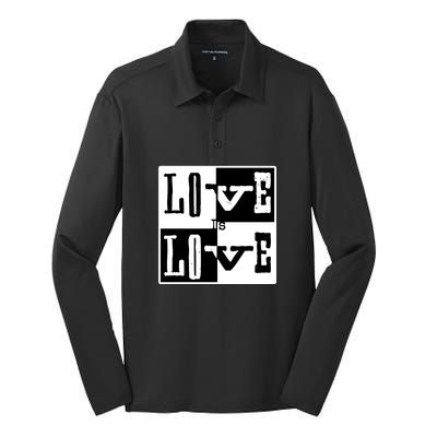 Love IS Love Typography Square Silk Touch Performance Long Sleeve Polo