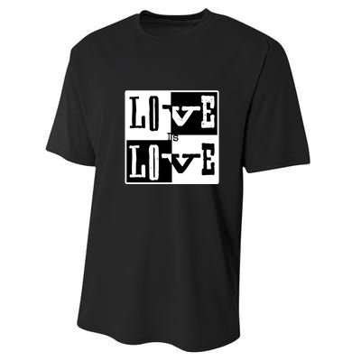 Love IS Love Typography Square Performance Sprint T-Shirt