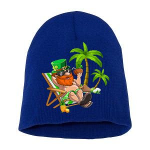 Lucky Irish Leprechaun Hawaiian Surfing St Patrick Day Retro Cute Gift Short Acrylic Beanie