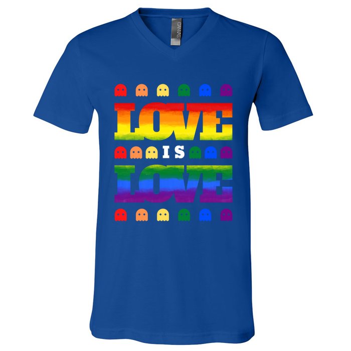 Love Is Love Cute Ghost Lgbt Equality Halloween Lgbt Pride Gift V-Neck T-Shirt