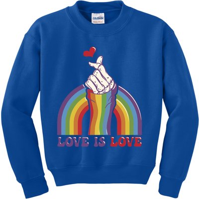 Love Is Love Lgbtq Pride Rainbow And Skeleton Hand Sign Meaningful Gift Kids Sweatshirt