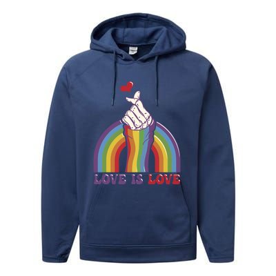 Love Is Love Lgbtq Pride Rainbow And Skeleton Hand Sign Meaningful Gift Performance Fleece Hoodie