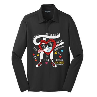 Love Is Like Pi Math Teacher Dabbing Pi Day Valentine's Day Funny Gift Silk Touch Performance Long Sleeve Polo