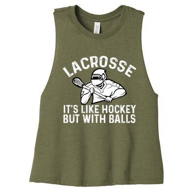 Lacrosse is like hockey but with balls Women's Racerback Cropped Tank