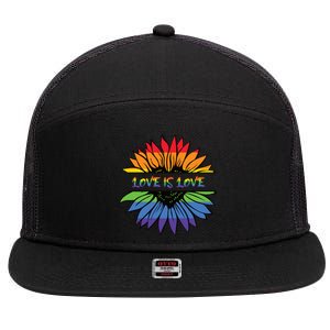 Love Is Love Rainbow Pride Graphic 7 Panel Mesh Trucker Snapback Hat