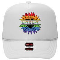 Love Is Love Rainbow Pride Graphic High Crown Mesh Back Trucker Hat