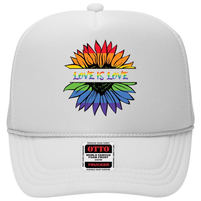 Love Is Love Rainbow Pride Graphic High Crown Mesh Back Trucker Hat