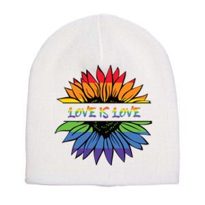 Love Is Love Rainbow Pride Graphic Short Acrylic Beanie