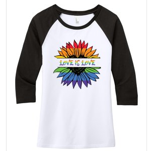 Love Is Love Rainbow Pride Graphic Women's Tri-Blend 3/4-Sleeve Raglan Shirt