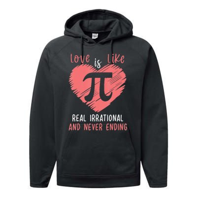 Love Is Like Pi Valentines Math Teacher Pi Day Performance Fleece Hoodie