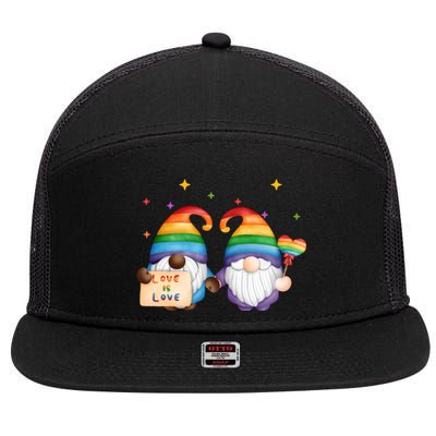 Love Is Love Rainbow Gnome 7 Panel Mesh Trucker Snapback Hat