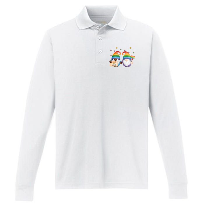 Love Is Love Rainbow Gnome Performance Long Sleeve Polo