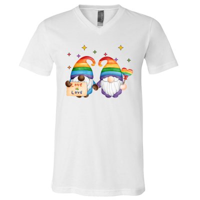 Love Is Love Rainbow Gnome V-Neck T-Shirt