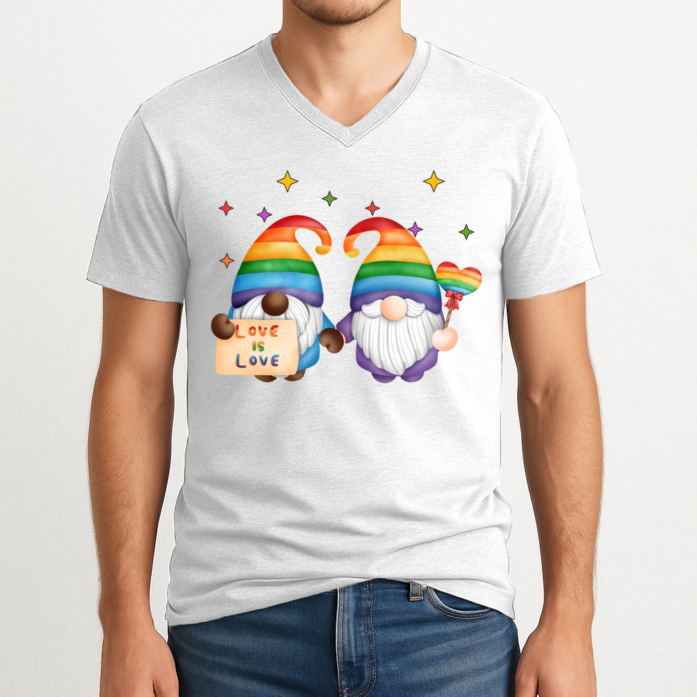 Love Is Love Rainbow Gnome V-Neck T-Shirt