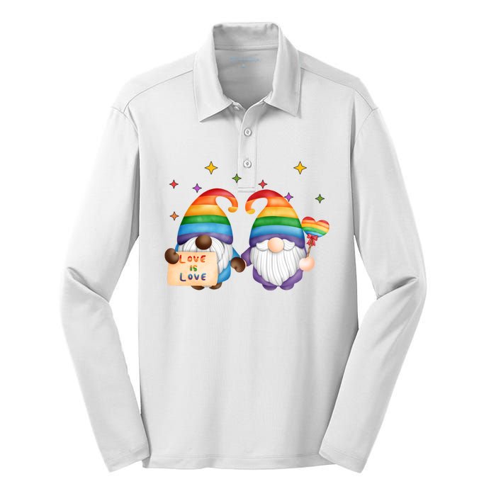 Love Is Love Rainbow Gnome Silk Touch Performance Long Sleeve Polo