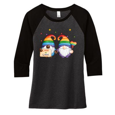 Love Is Love Rainbow Gnome Women's Tri-Blend 3/4-Sleeve Raglan Shirt