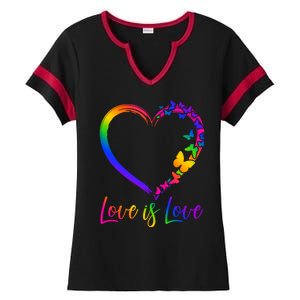 Love Is Love Rainbow Butterfly Heart Ladies Halftime Notch Neck Tee