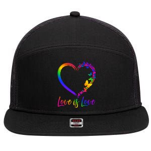 Love Is Love Rainbow Butterfly Heart 7 Panel Mesh Trucker Snapback Hat