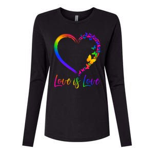 Love Is Love Rainbow Butterfly Heart Womens Cotton Relaxed Long Sleeve T-Shirt