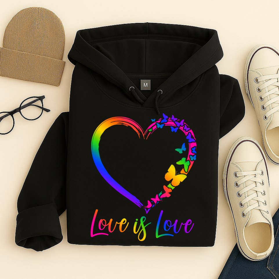 Love Is Love Rainbow Butterfly Heart Hoodie