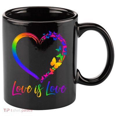 Love Is Love Rainbow Butterfly Heart 11oz C Handle Ceramic Mug