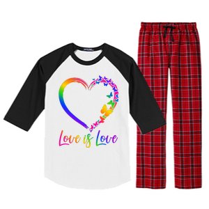 Love Is Love Rainbow Butterfly Heart Raglan Sleeve Pajama Set