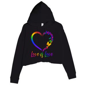 Love Is Love Rainbow Butterfly Heart Crop Fleece Hoodie