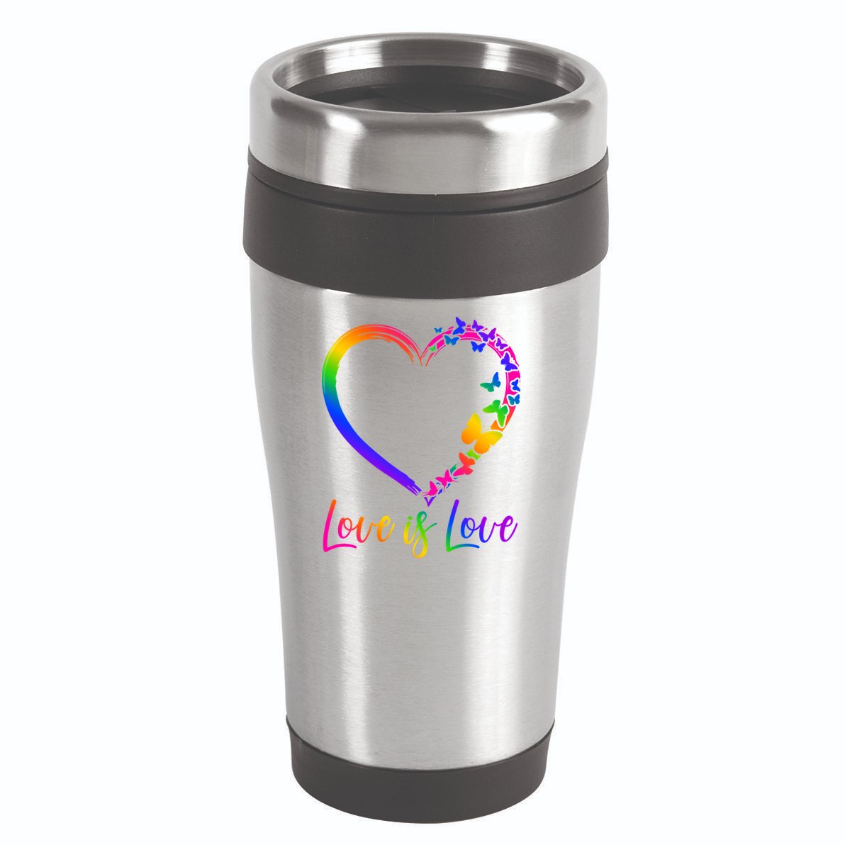 Love Is Love Rainbow Butterfly Heart 16oz Travel Tumbler