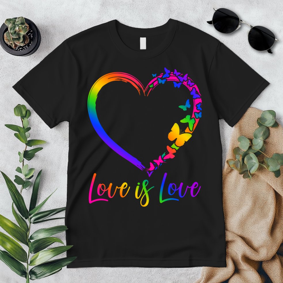 Love Is Love Rainbow Butterfly Heart Premium T-Shirt
