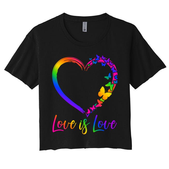 Love Is Love Rainbow Butterfly Heart Crop Top