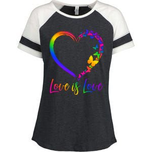 Love Is Love Rainbow Butterfly Heart Enza Ladies Jersey Colorblock Tee