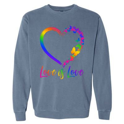 Love Is Love Rainbow Butterfly Heart Garment-Dyed Sweatshirt